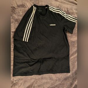 Adidas Black Tee with White Three-Stripes